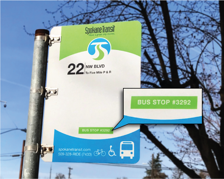 An image of the Bus Stop information sign showing where to find the Text Stop number.