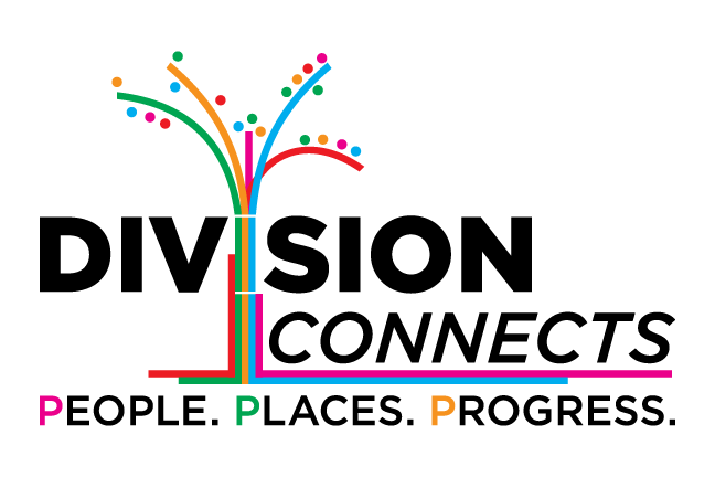 A logo featuring a vibrant tree graphic with multicolored branches extending upwards, surrounded by dots. Beside the tree, "DivisionConnects" is prominently displayed. Below, it reads "PEOPLE. PLACES. PROGRESS." in bold, different colors.