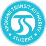 A circular blue logo with white text that reads "STA Reduced Fare Pass." The logo features a stylized "STA" monogram in the center, resembling a transit route or flowing lines, with diamond shapes separating the words. It highlights qualifications for Spokane Transit Authority Student passes.