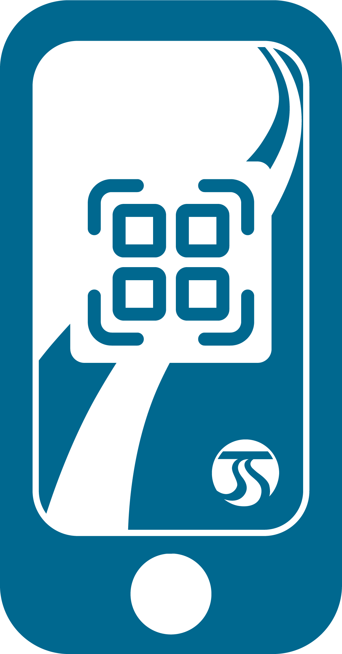 A blue and white stylized icon of a smartphone displaying a QR code in its center, promoting Zero Fare for Youth. The icon also features a wavy pattern and a small circular emblem in the bottom right corner of the phone screen.