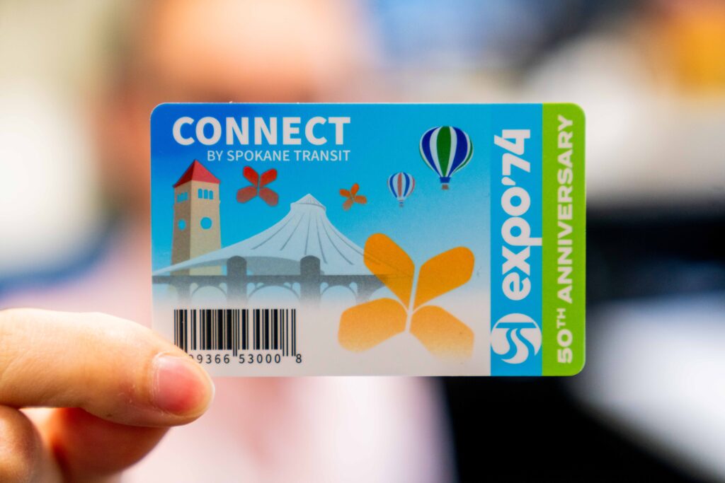 a close-up of a special edition connect card with a design that pays homage to expo 74.