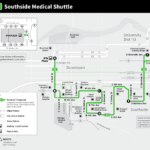 Route map for Southside Medical Shuttle, showing stops and transfer points in downtown and university district areas.