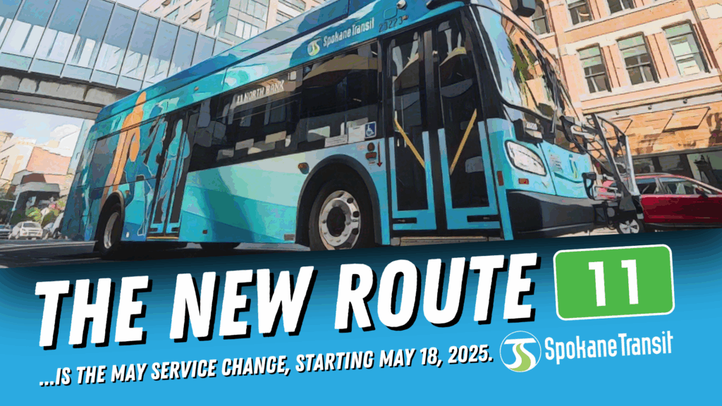 STA bus with banner announcing new Route 11 starting May 18, 2025.
