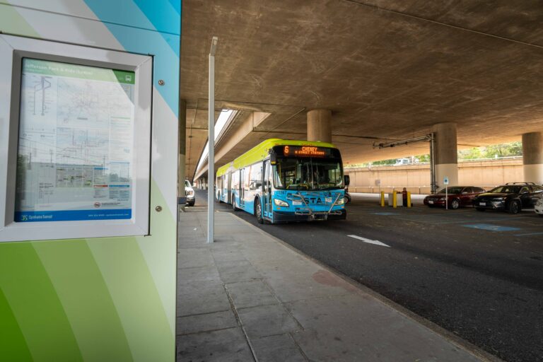An STA bus stops at the Jefferson Park and Ride.