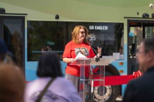 STA Chief Communications and Customer Service Officer Carly Cortright kicks off the festivities with a welcome address.