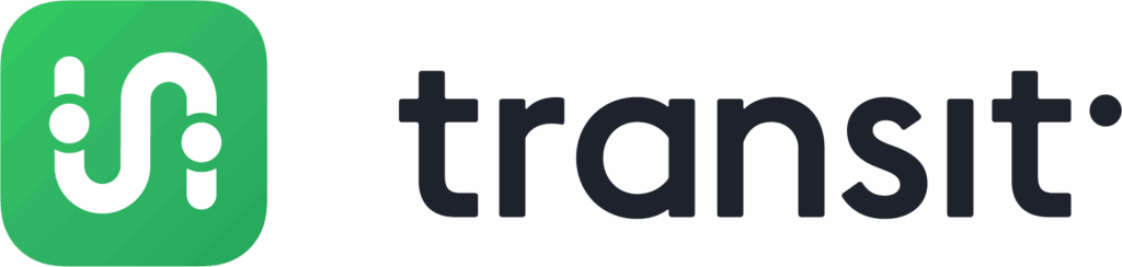 Transit app logo with green icon and black "transit•" wordmark
